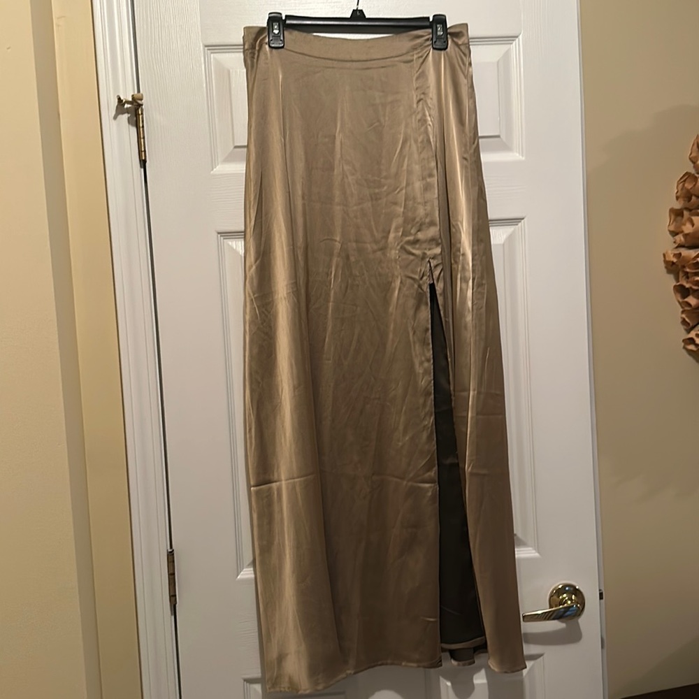 Gold maxi skirt with slit